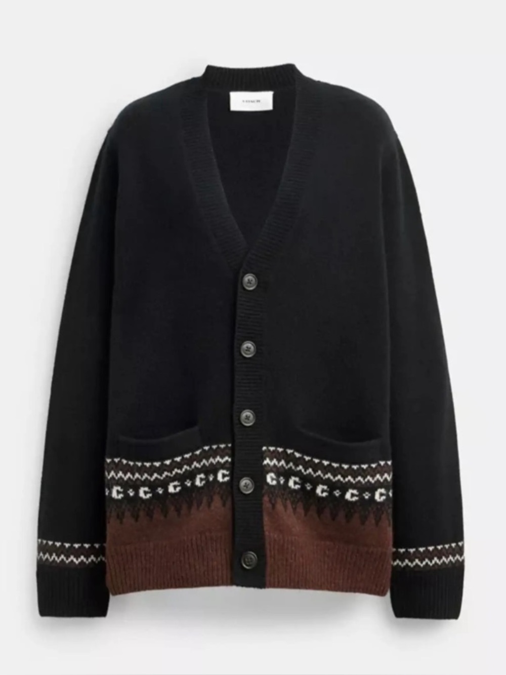 Coach Black fair isle wool button down logo sweater xs
